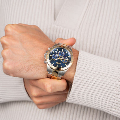 BOSS Hero Sport Bicolor-Armbanduhr mit blauem Zifferblatt und Chronograph-Optik