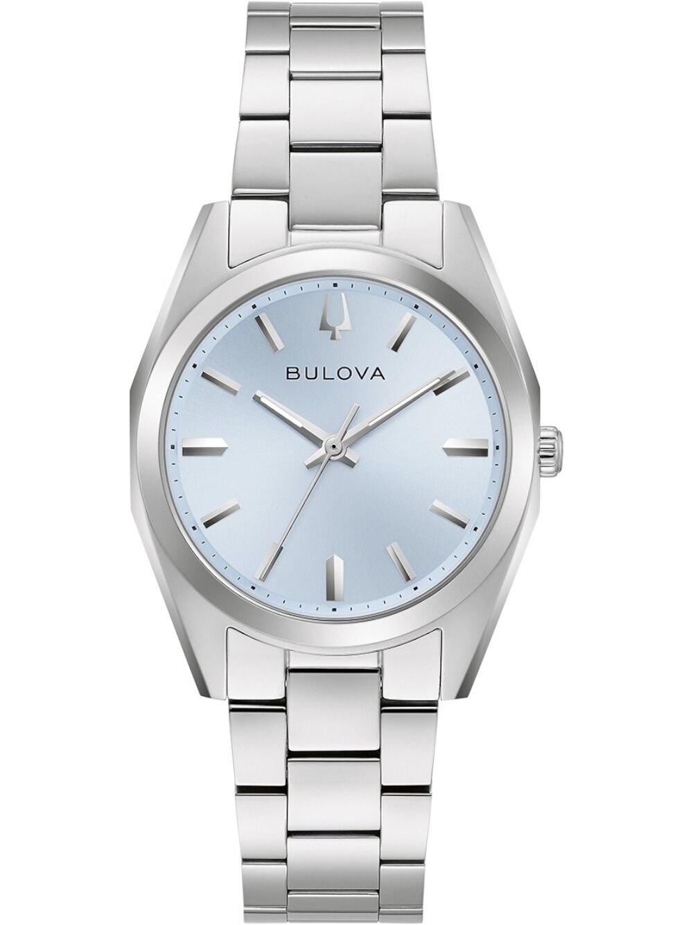 Bulova Damenarmbanduhr mit hellblauem Zifferblatt und Edelstahlarmband, Saphirglas