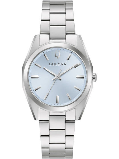 Bulova Damenarmbanduhr mit hellblauem Zifferblatt und Edelstahlarmband, Saphirglas