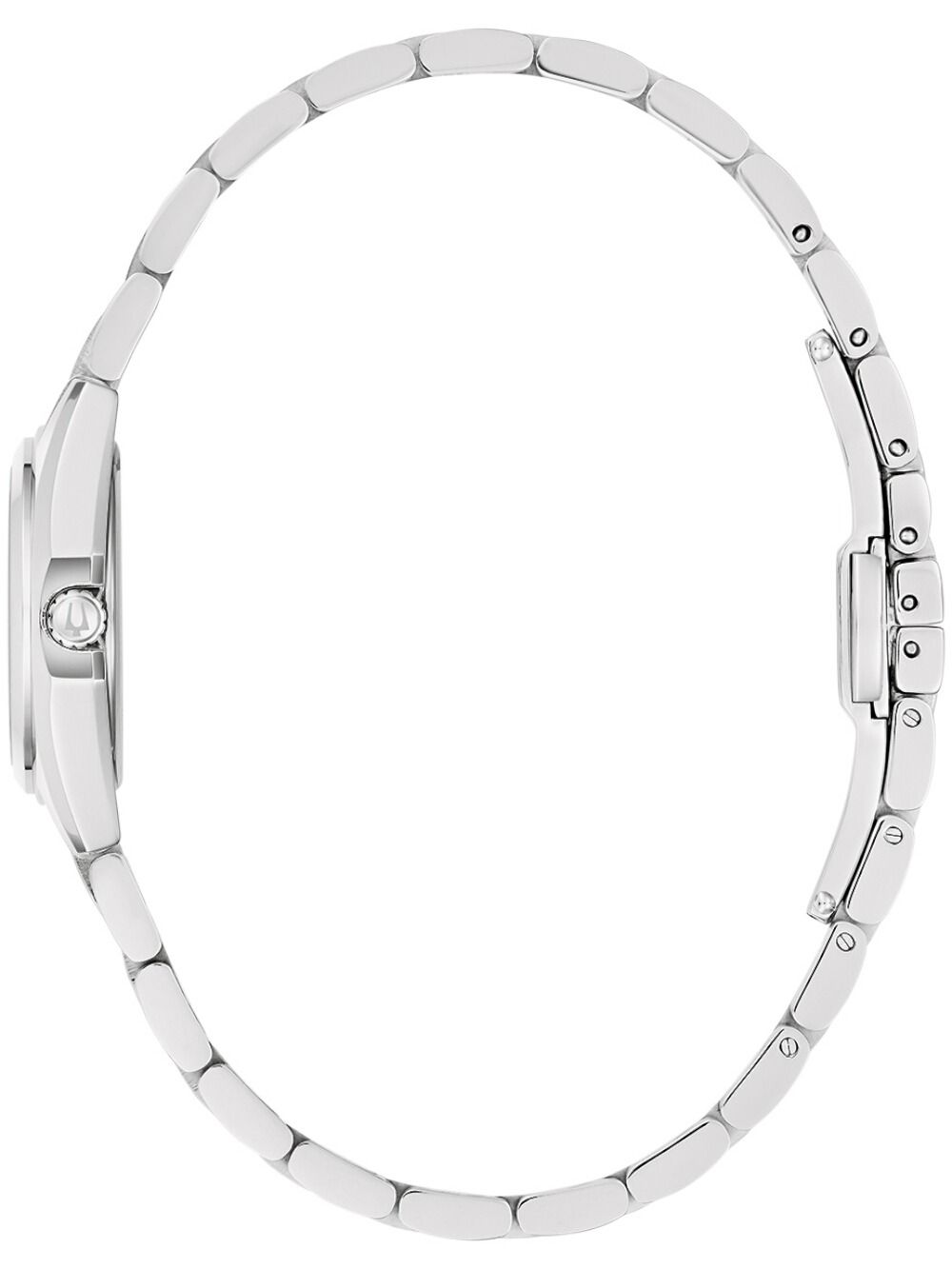 Bulova Damenarmbanduhr mit Edelstahlarmband und Gliedern, Seitenansicht