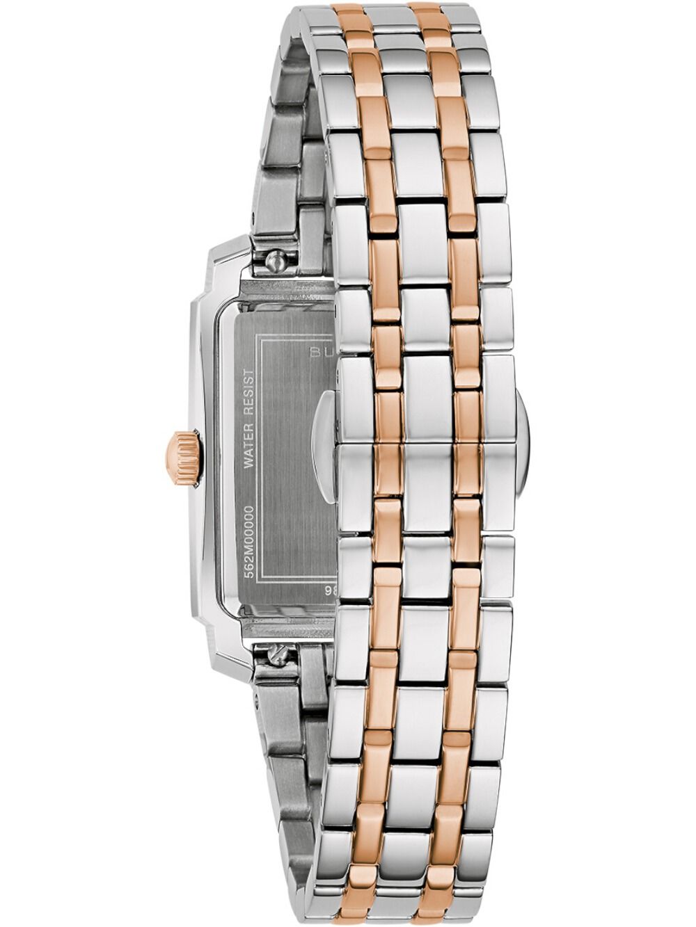 Damenuhr mit bicolor Edelstahlarmband, rechteckiges Gehäuse in Silber und Roségold
