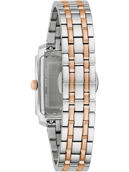 Damenuhr mit bicolor Edelstahlarmband, rechteckiges Gehäuse in Silber und Roségold