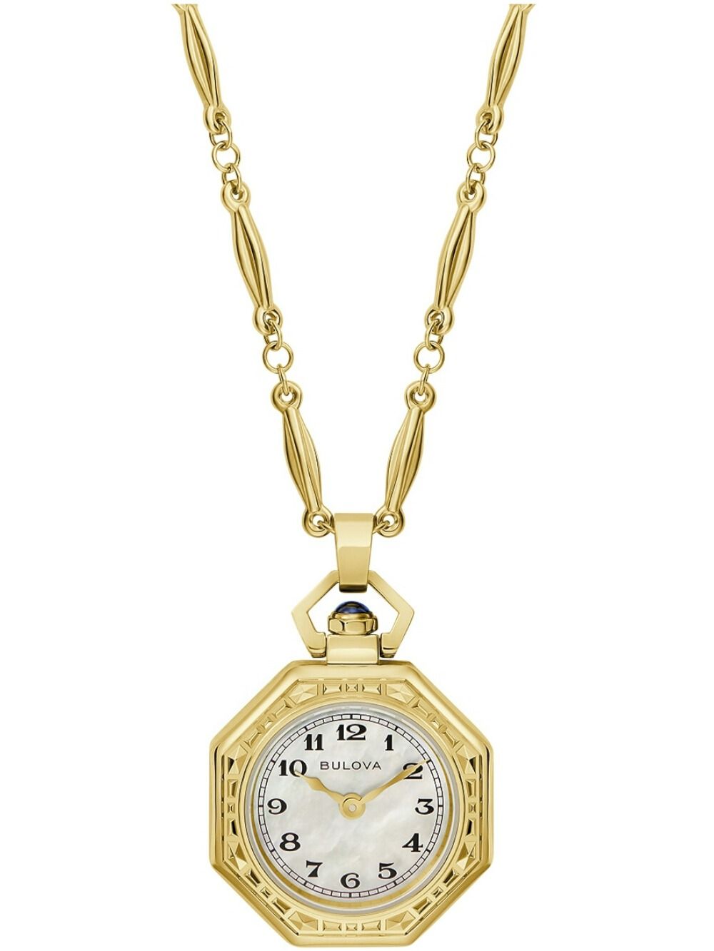 Bulova Damen-Umhängeuhr mit goldfarbener Kette und achteckigem Zifferblatt