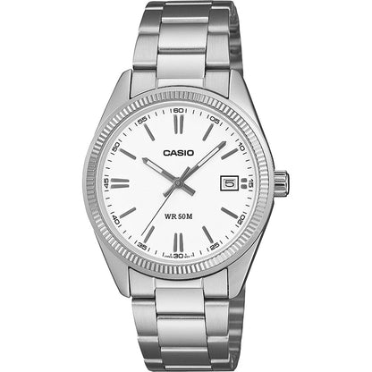 Casio Unisex-Armbanduhr in Silber mit weißem Zifferblatt, Datumsanzeige und Mineralglas