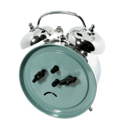 Réveil mécanique à double cloche, boîtier turquoise, boutons de remontage au dos