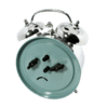 Réveil mécanique à double cloche, cadran turquoise, vue arrière avec commandes