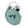 Réveil bleu clair avec double cloche, face avant avec symbole de visage