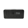 Radio-réveil numérique, vue arrière en noir avec ports et plaque signalétique