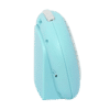 Réveil analogique bleu de profil, compact avec un bord de boîtier marqué.