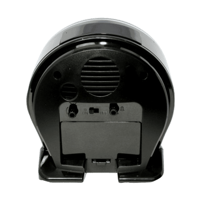 Réveil noir, dos avec grille de haut-parleur et ouvertures de connexion