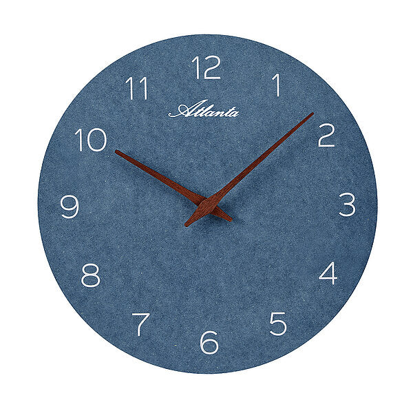 Horloge murale bleue avec chiffres arabes, jeu d'aiguilles rouge et inscription Atlanta