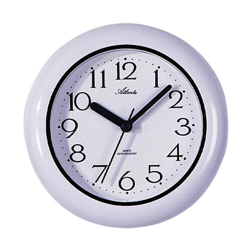 Horloge murale blanche avec chiffres arabes noirs et aiguilles, forme ronde