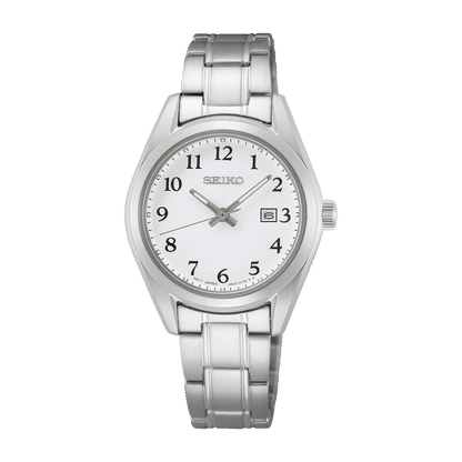 Bracelet de montre pour homme en acier inoxydable argenté avec cadran rond blanc