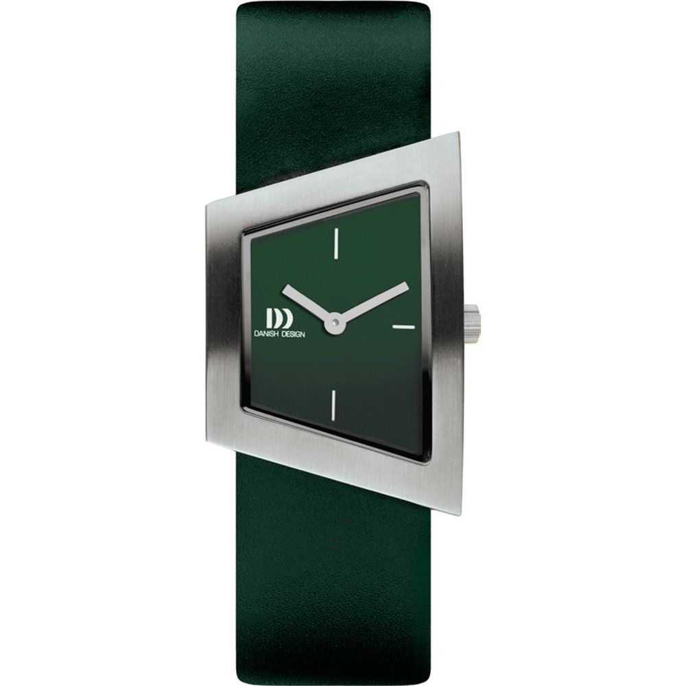 Damenarmbanduhr mit dunkelgrünem Zifferblatt, silberfarbenem asymmetrischem Gehäuse