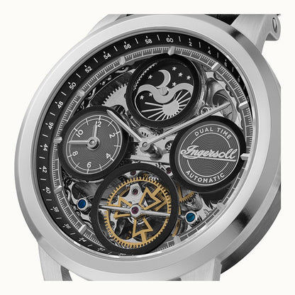 Herren-Armbanduhr Ingersoll: skelettiertes Zifferblatt mit Dual-Time-Relief