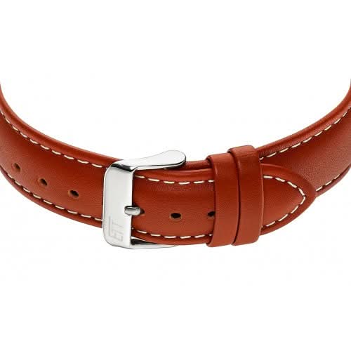 Bracelet en cuir avec boucle ardillon et surpiqûres décoratives marron pour montre homme