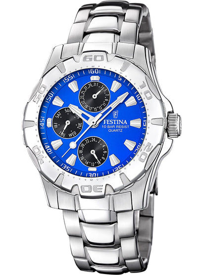 Herrenarmbanduhr Festina mit blauem Zifferblatt, Chronograph-Design und Metallarmband
