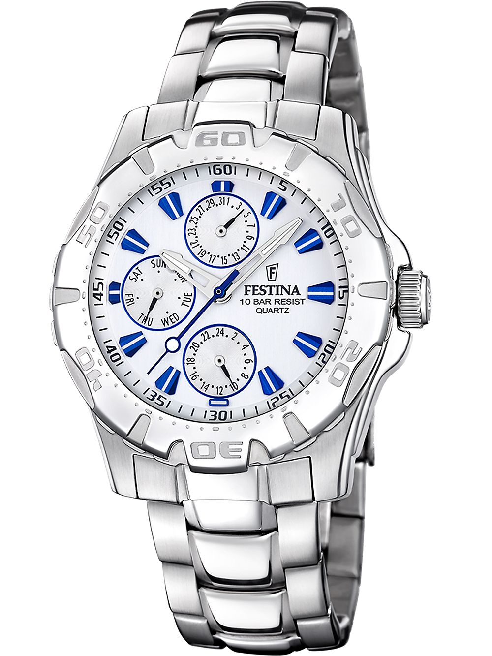 Festina Herren-Multifunktionsuhr mit blauem Zifferblatt und Edelstahlarmband