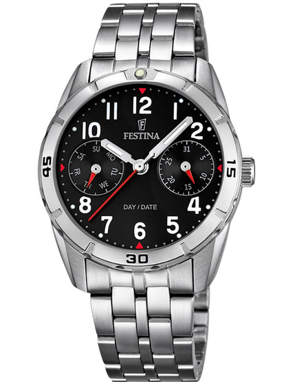 Festina Junior Collection Kinderuhr F16908/3 mit schwarzem Zifferblatt, Edelstahlband, Datum & Tag