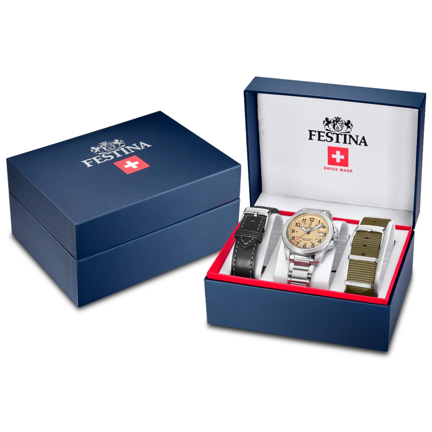 Festina Field Herrenuhr im Set mit Etui und drei Armbändern, silbernes Gehäuse
