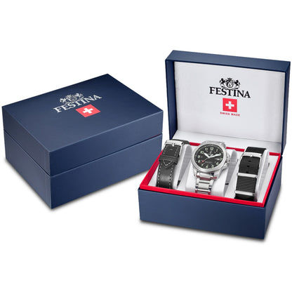 Festina Herrenuhr im blauen Präsentkarton mit zwei Wechselarmbändern