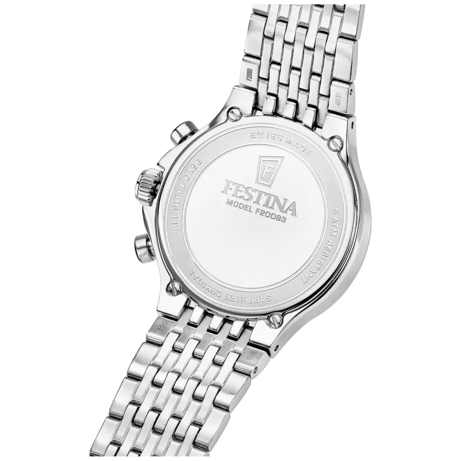 Festina Herrenuhr Rückseite mit Edelstahlarmband, Modell F20093