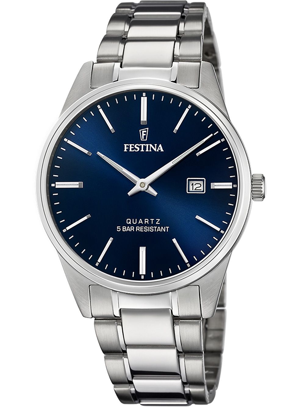 Herrenarmbanduhr Festina mit blauem Zifferblatt, Stahlschlaufband und Mineralglas