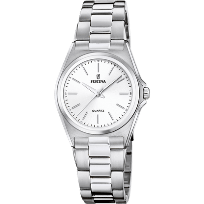 Festina Damenuhr mit weißem Zifferblatt und Edelstahlarmband, Analoganzeige