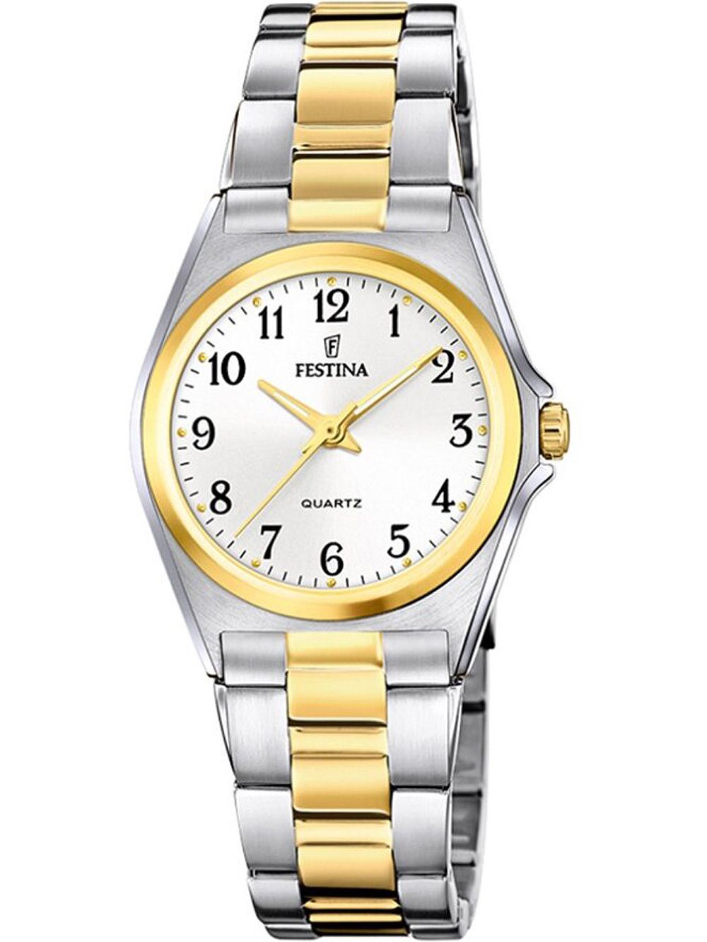 Damenarmbanduhr mit bicolor Edelstahlband und rundem gold-silber Zifferblatt