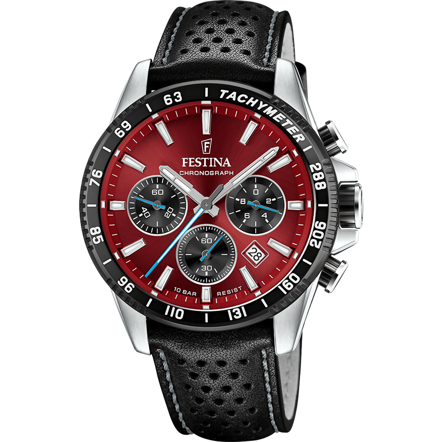 Festina Timeless Chronograph F20561/7 Herrenuhr Schwarz/Rot • Chronograph • Lederarmband