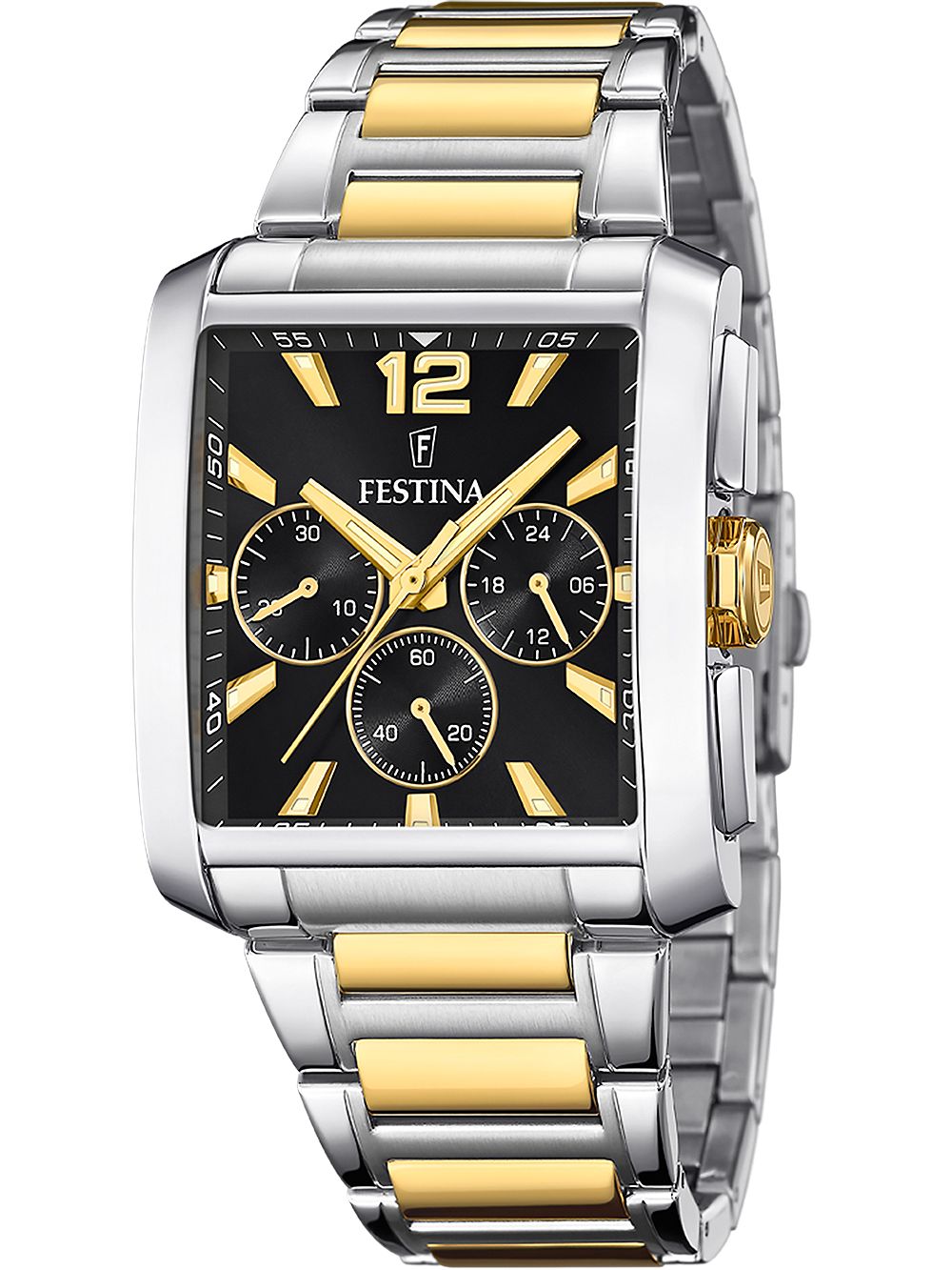 Festina Herren-Chronograph mit bicolor Edelstahlband und schwarzem Zifferblatt