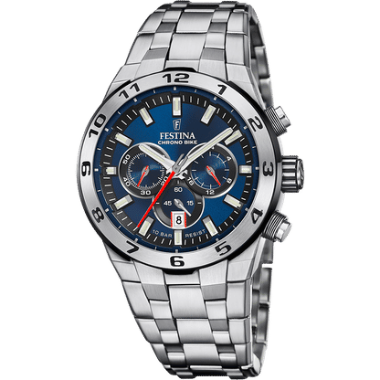 Festina Chrono Bike Herrenuhr: blaues Zifferblatt, Chronograph, Edelstahlarmband