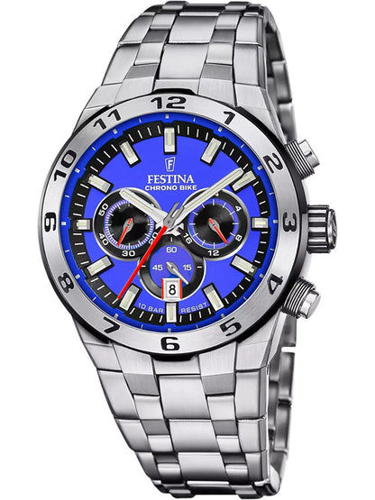 Festina Herren-Chronographuhr mit blauem Zifferblatt und Edelstahlarmband