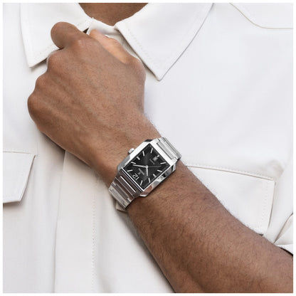 Herrenarmbanduhr Festina mit schwarzem Zifferblatt und Edelstahlarmband, Quarz