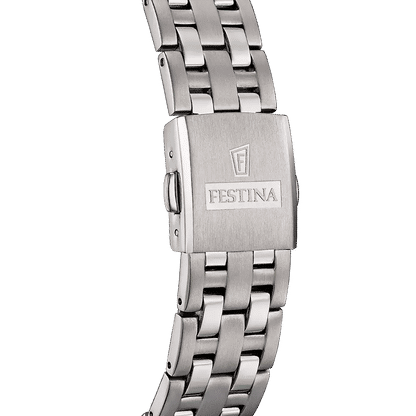 Herren-Armbanduhr: Metallarmband mit Festina-Schrift am Verschluss