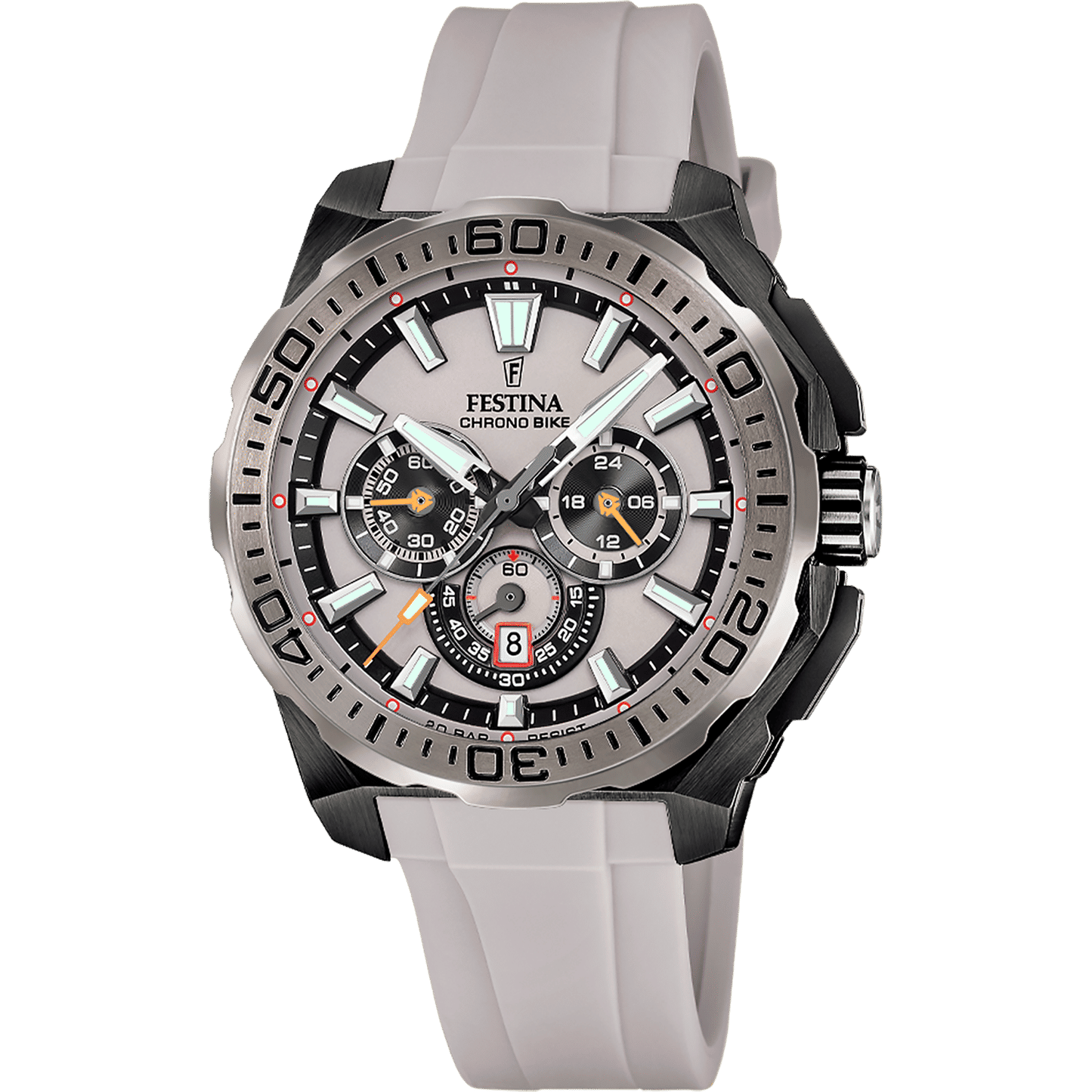 Herren-Chronograph-Armbanduhr: schwarzes Zifferblatt, silbernes Gehäuse, helles Silikonarmband