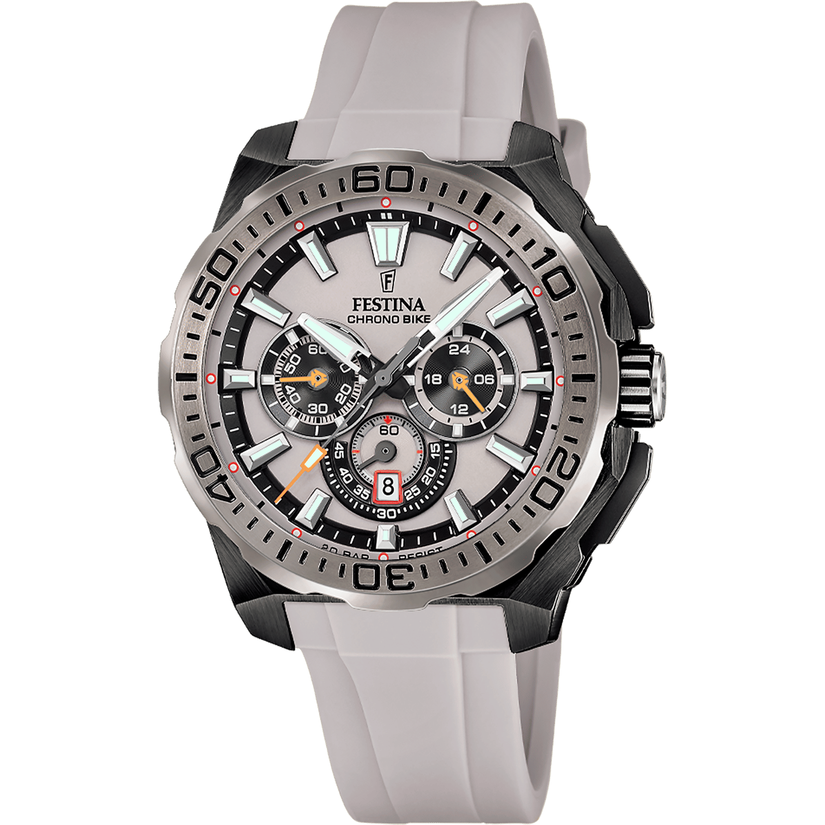 Herren-Chronograph-Armbanduhr: schwarzes Zifferblatt, silbernes Gehäuse, helles Silikonarmband