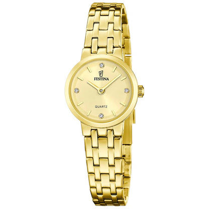 Damenuhr Festina mit goldfarbenem Metallarmband und rundem beigen Zifferblatt