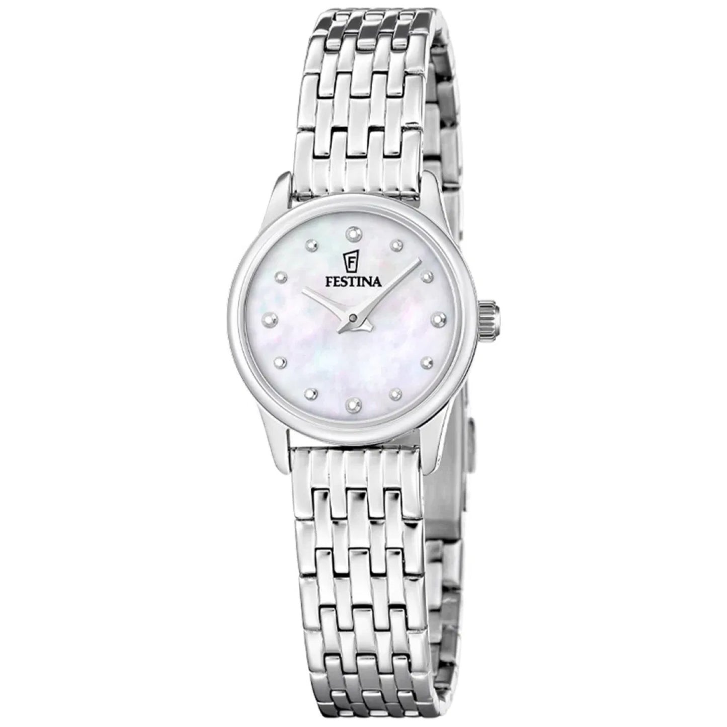 Damen-Armbanduhr Festina: Edelstahlband, rundes Gehäuse, Perlmuttzifferblatt