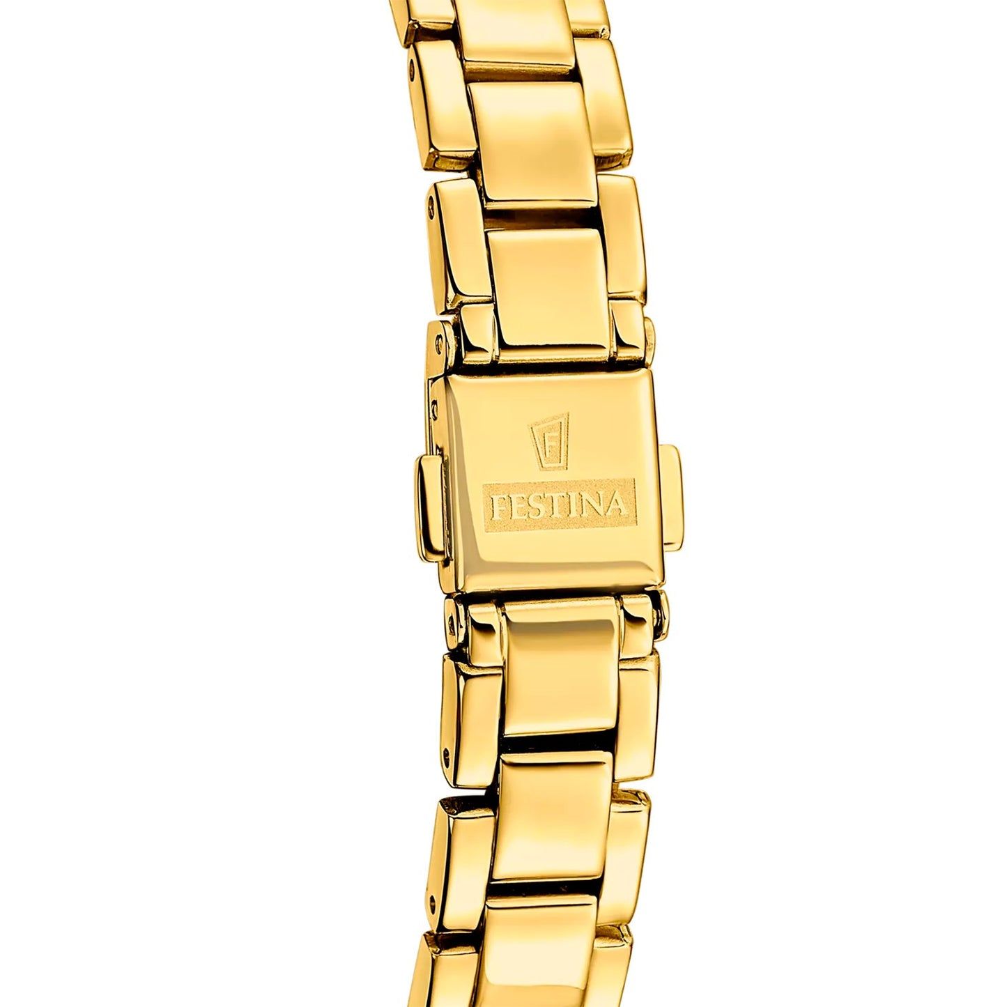 Damenarmbanduhr mit goldfarbenen Gliedern und Verschluss, Prägung Festina