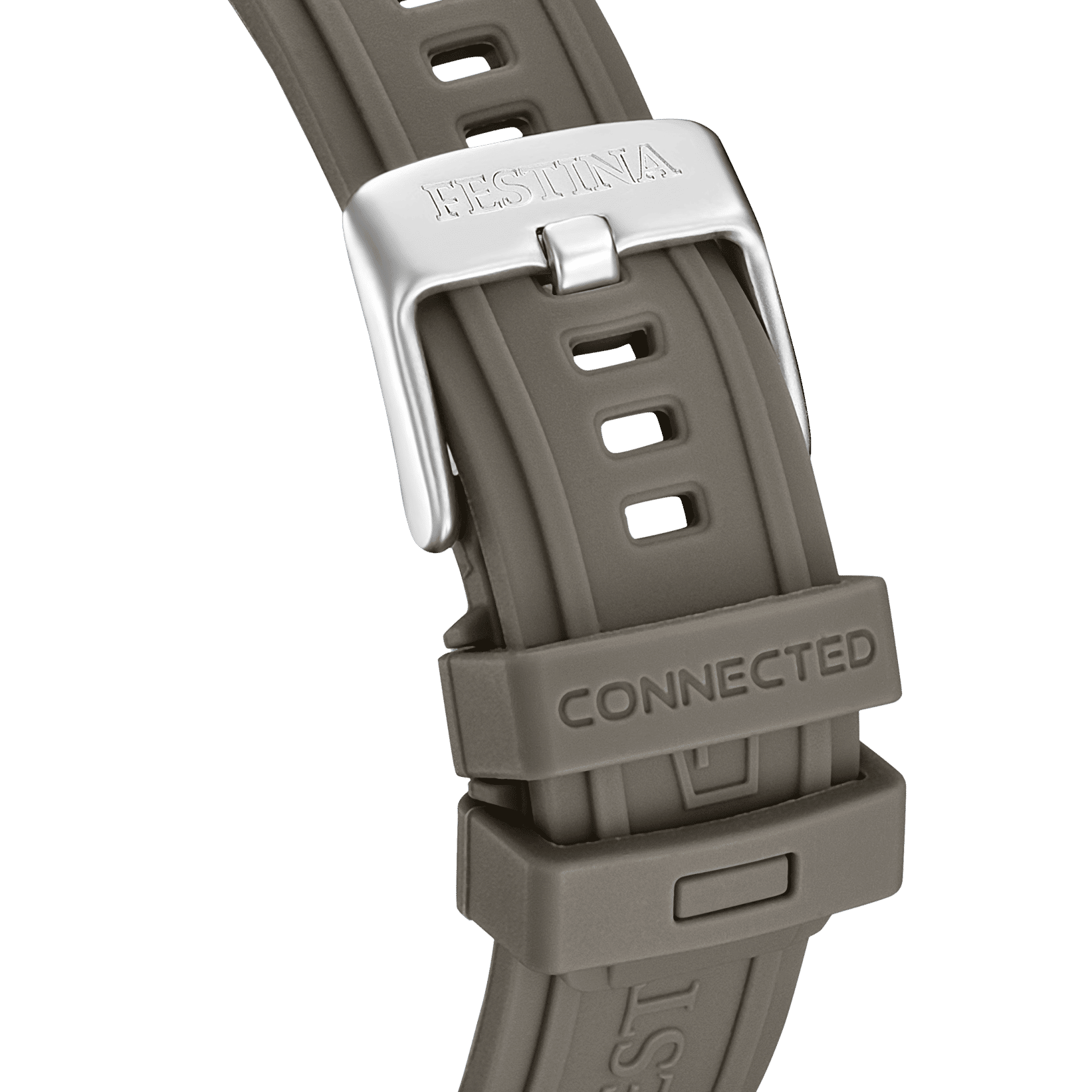 Bracelet de montre Festina Connected pour homme : bracelet en caoutchouc gris avec boucle et inscription « CONNECTED »