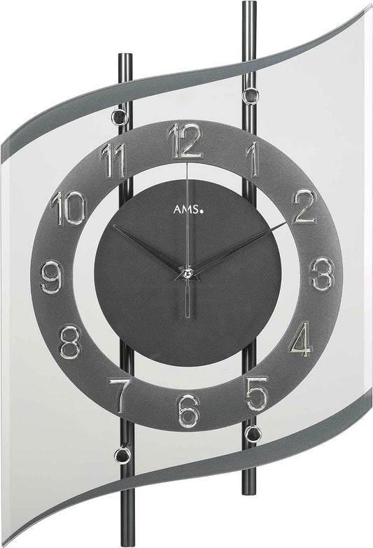 AMS Horloge murale 45x29 cm métal, verre • Design moderne • Radio-pilotée