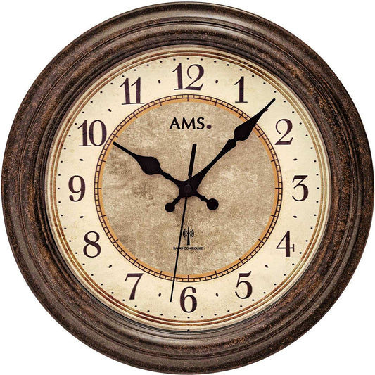 Horloge murale AMS en plastique • Radiopilotée • Design brun antique