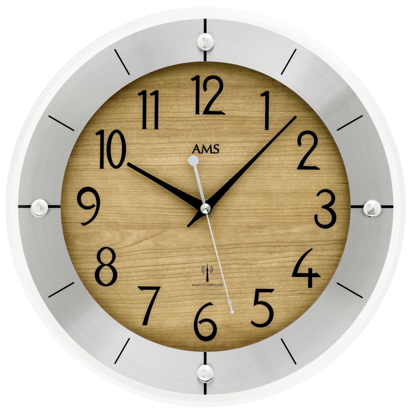 Horloge murale AMS 31 cm Ø hêtre • Mouvement radio-piloté • Fabriqué en Allemagne