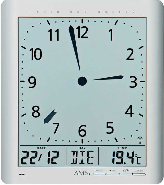 Horloge murale AMS 21x23x3 cm plastique • Radiopilotée • Silencieuse