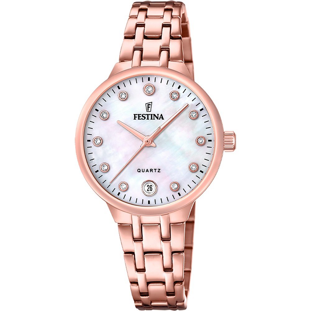 Festina Mademoiselle Damenarmbanduhr in Roségold, rundes Zifferblatt mit Datumsanzeige, Quarz