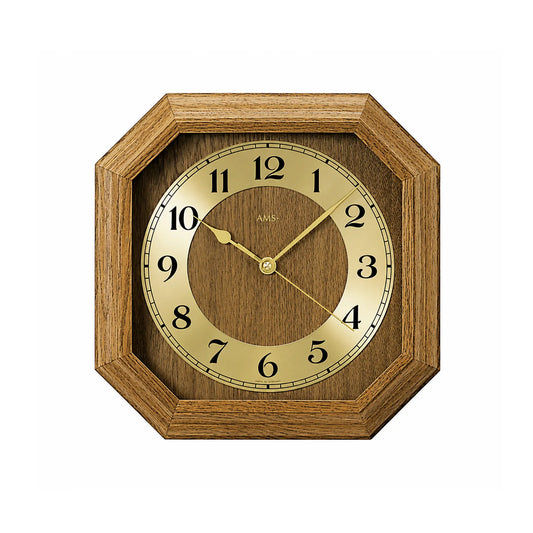Horloge murale AMS Funk F5864/4 • Chêne massif • Mouvement radio-piloté précis