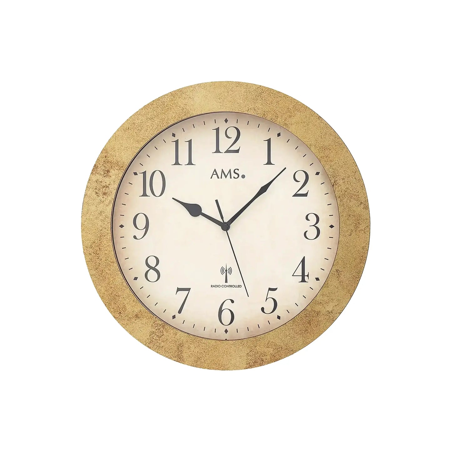 AMS Wanduhr mit beigem Zifferblatt, schwarzen Ziffern, antik-goldener Umrandung