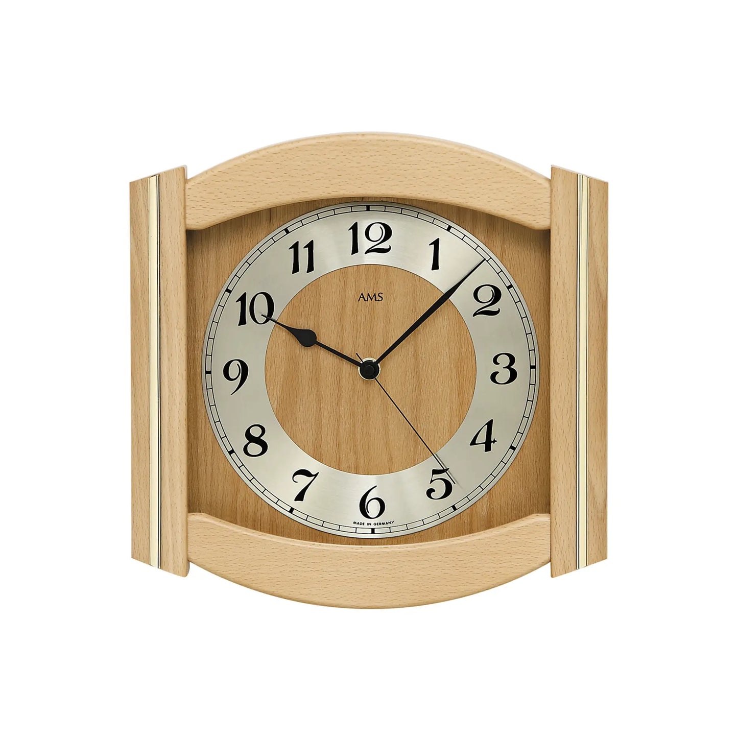 AMS Wanduhr mit Holzrahmen, rundem Zifferblatt und Mineralglas