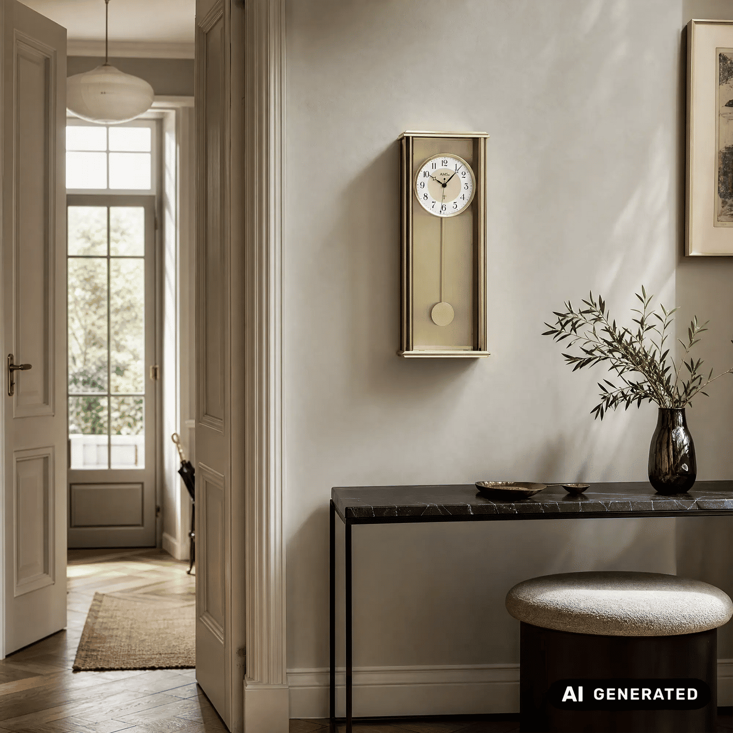 Wand-Funk-Pendeluhr mit gelbem Aluminiumgehäuse, Mineralglas und rundem Zifferblatt